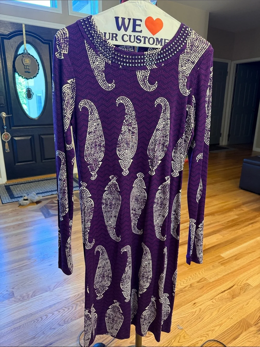 Tory Burch Purple Paisley-Style Long Sleeve Knit Dress